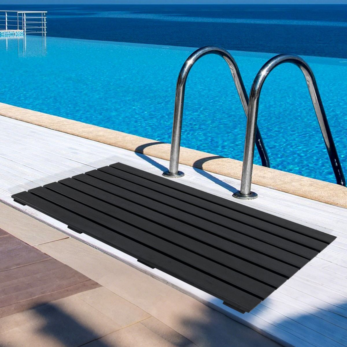 LIVSK Douchemat en Zonnedouche Set - Waterdicht WPC Materiaal - Antislip - 60L Capaciteit - Eenvoudige Installatie - Zwart
