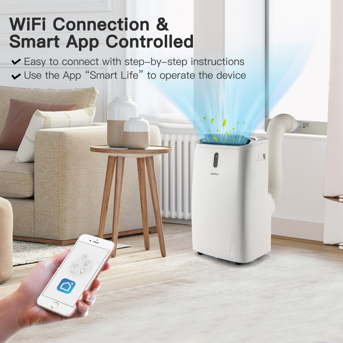 LIVSK Draagbare Airconditioner 16.000 BTU - Koelen, Verwarmen, Ontvochtigen - Wifi-bediening - Stil en Energiezuinig - Wit