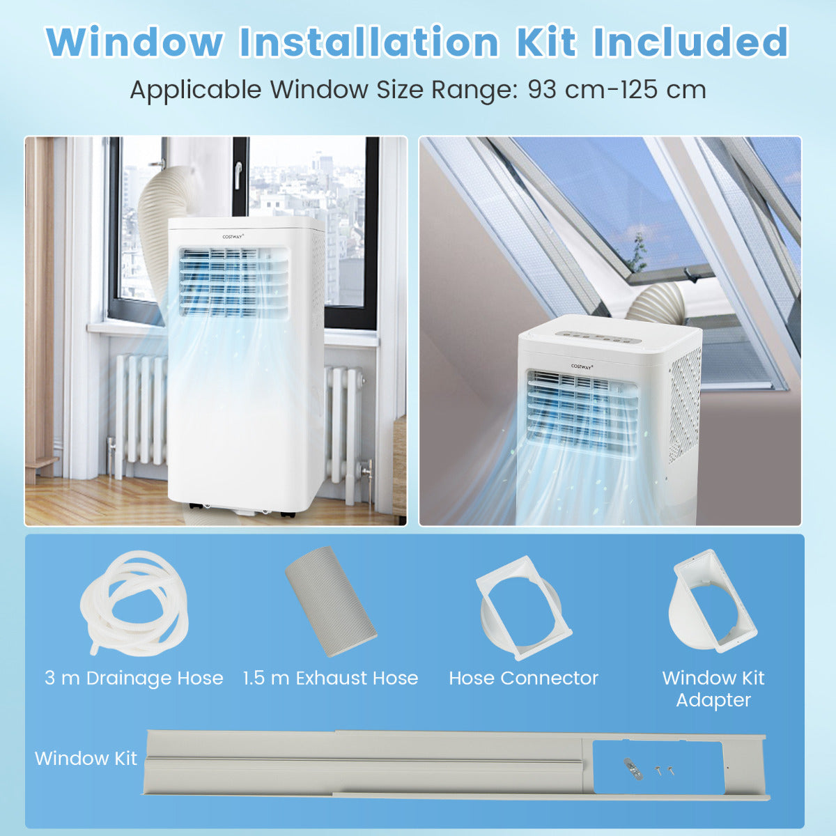 LIVSK Draagbare Airconditioner - 9000 BTU - 4 Bedrijfsmodi - Afstandsbediening - Inclusief Raaminbouwset - Wit