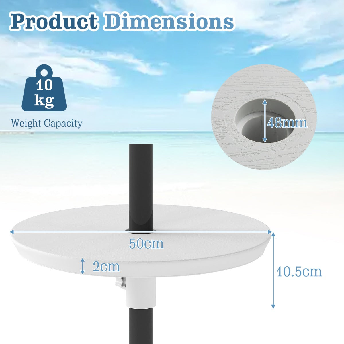 LIVSK Draagbare Parasoltafelhouder - HDPE Materiaal - In Hoogte Verstelbaar - Geschikt voor 38-48 mm Parasols - Koffie/Wit/Zwart