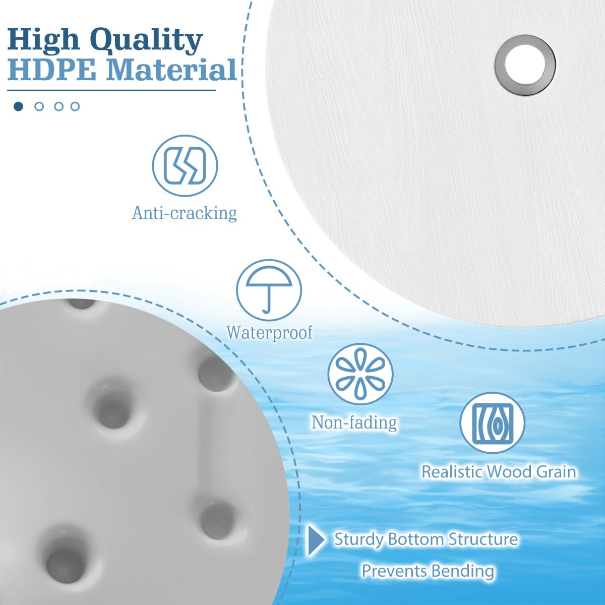 LIVSK Draagbare Parasoltafelhouder - HDPE Materiaal - In Hoogte Verstelbaar - Geschikt voor 38-48 mm Parasols - Koffie/Wit/Zwart