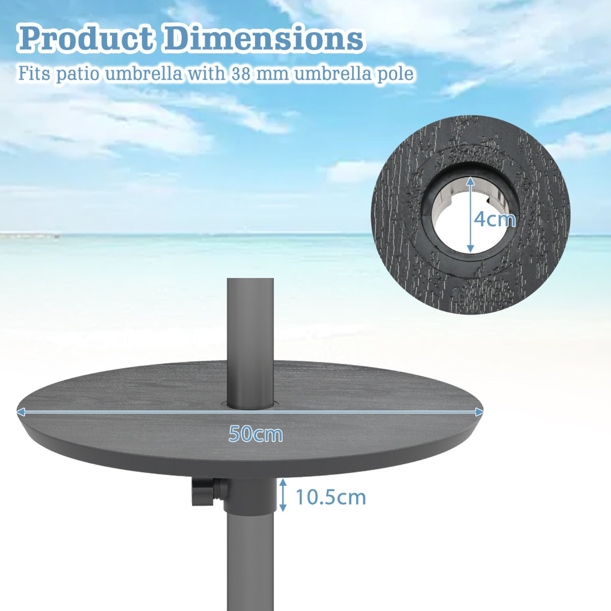 LIVSK Draagbare Parasoltafelhouder - Verstelbaar - HDPE Materiaal - Geschikt voor 38-48 mm Stang - Lichtgewicht - Koffie/Wit/Zwart