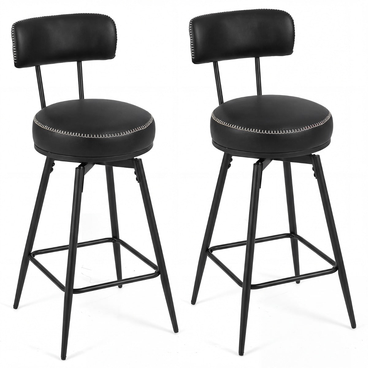 LIVSK Draaibare Barkrukken Set van 2 - Ergonomische Rugleuningen - 360° Draaifunctie - Kunstleren Bekleding - Bruin en Zwart