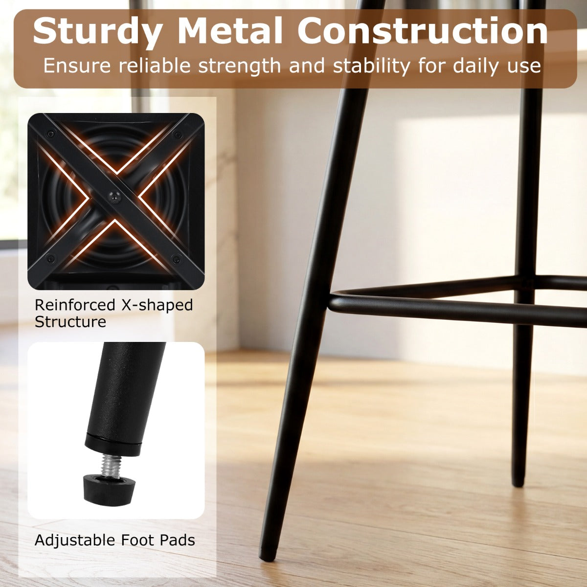 LIVSK Draaibare Barkrukken Set van 2 - Kunstleren Bekleding - Ergonomische Rugleuningen - 360° Draaifunctie - Bruin/Zwart