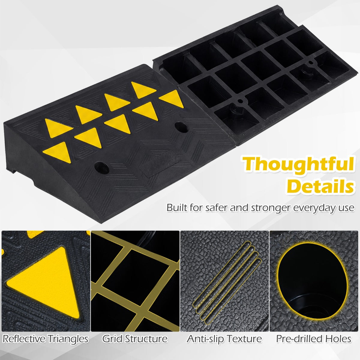 LIVSK Drempelhelling - Robuust Rubber - Antislip & Reflecterende Markeringen - Draagvermogen 15 Ton - Zwart + Geel