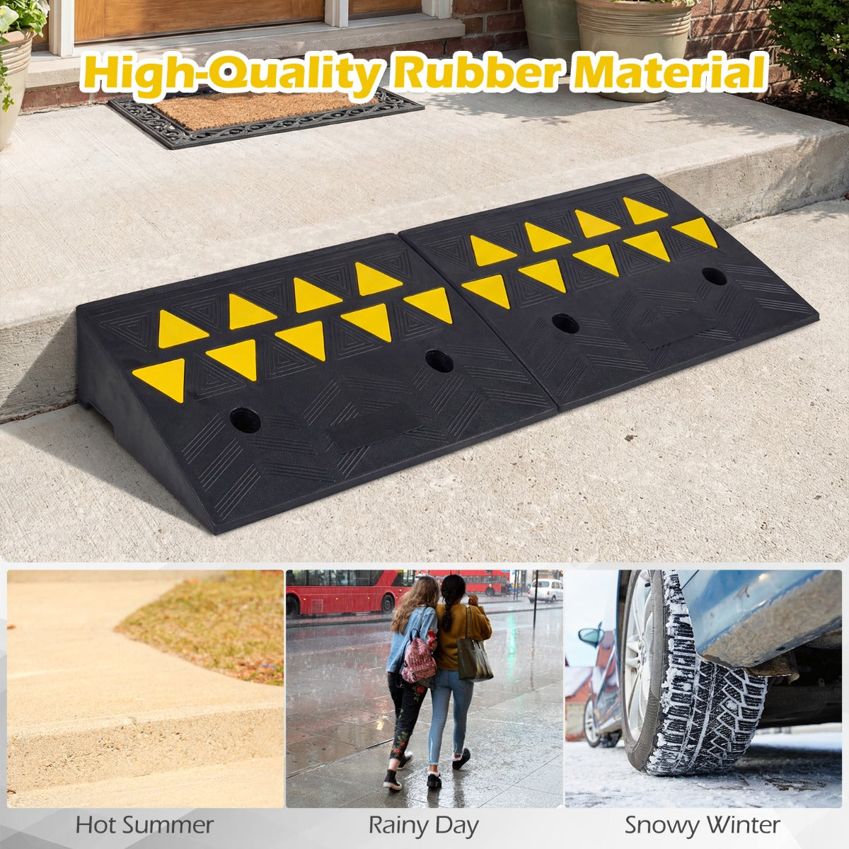 LIVSK Drempelhelling - Robuust Rubber - Antislip & Reflecterende Markeringen - Draagvermogen 15 Ton - Zwart + Geel