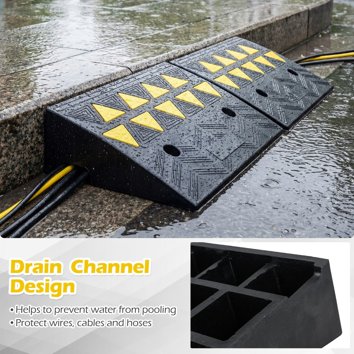 LIVSK Drempelhelling - Robuust Rubber - Antislip & Reflecterende Markeringen - Draagvermogen 15 Ton - Zwart + Geel