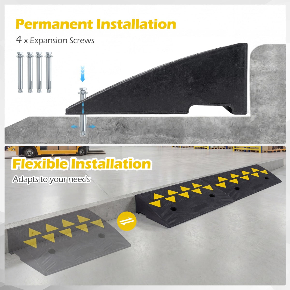 LIVSK Drempelhelling - Robuust Rubber - Antislip & Reflecterende Markeringen - Draagvermogen 15 Ton - Zwart + Geel