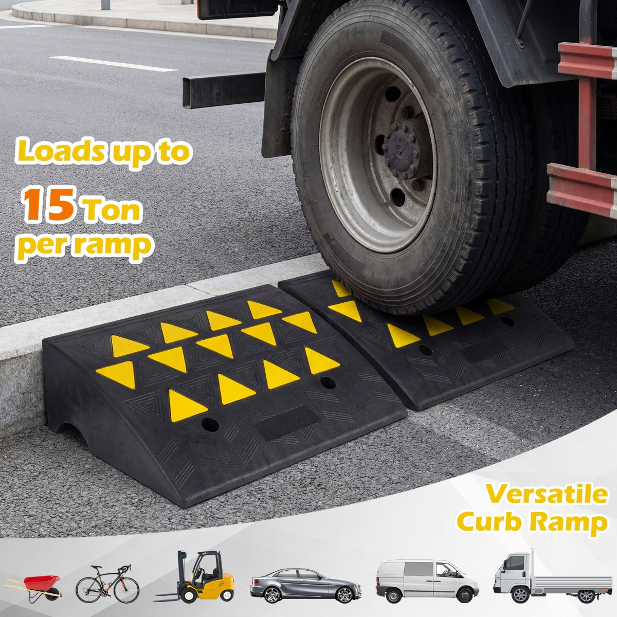 LIVSK Drempelhelling - Robuust Rubber - Tot 15 Ton Draagvermogen - Antislip & Reflecterende Markeringen - Zwart + Geel