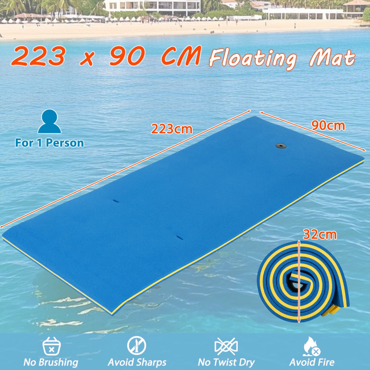 LIVSK Drijvende Watermat - Scheurvast XPE-schuim - Draagvermogen 100 kg - Inclusief Bungee Tether - Blauw + Zwart