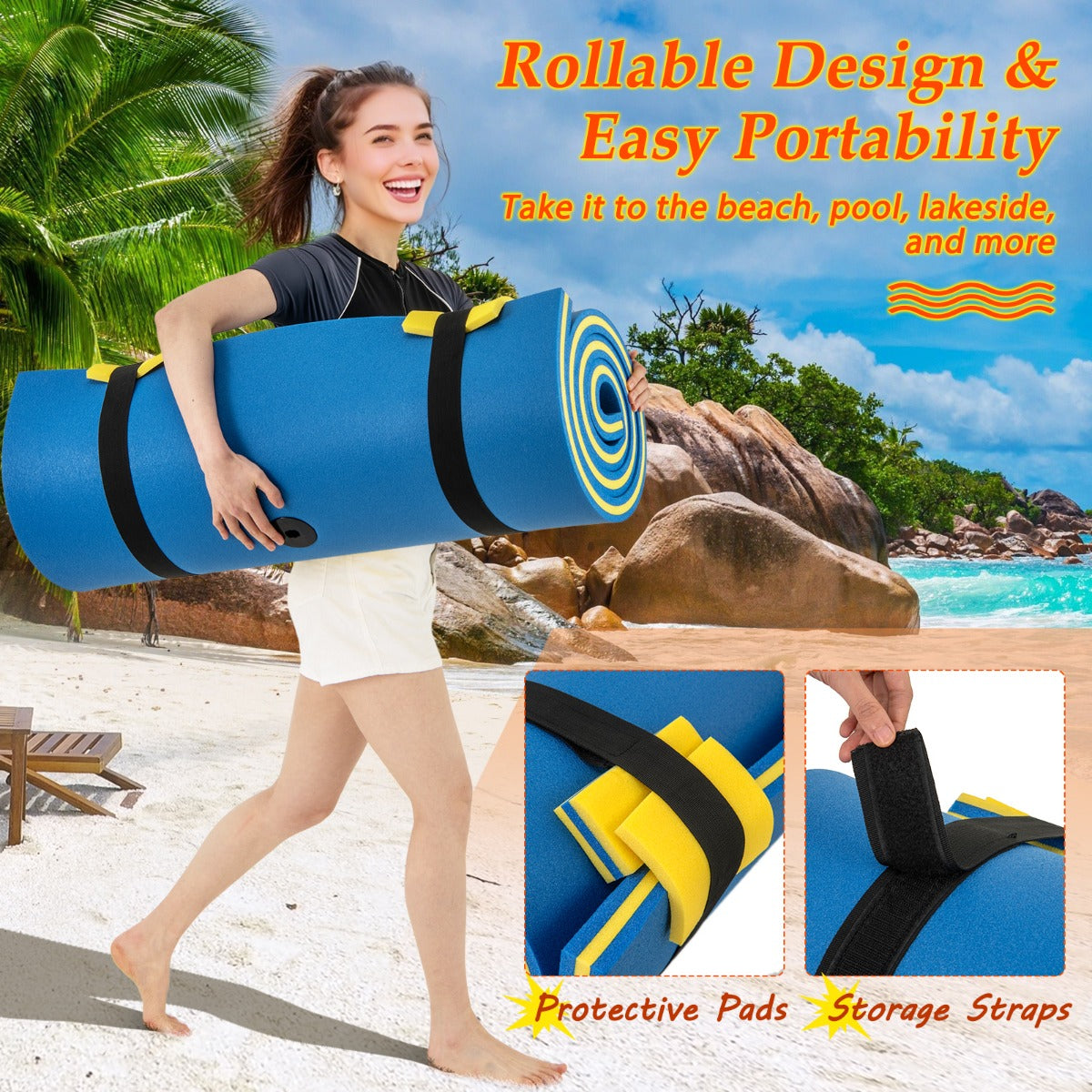 LIVSK Drijvende Watermat - Scheurvast XPE-schuim - Draagvermogen 100 kg - Inclusief Bungee Tether - Blauw + Zwart