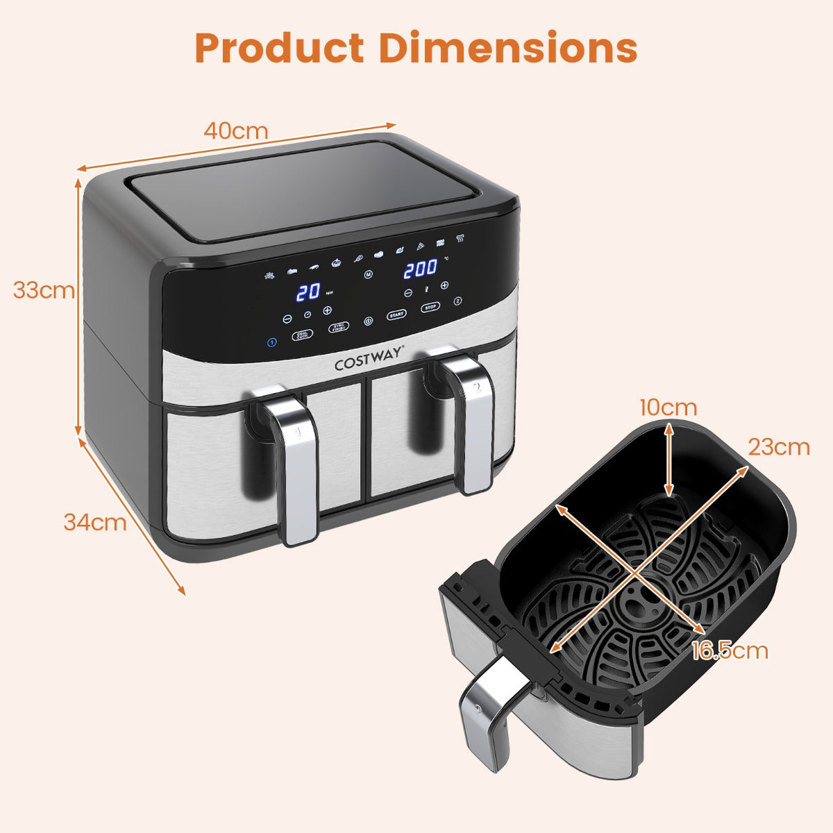 LIVSK Dubbele Airfryer - 10-in-1 met 2 Manden van 4L - 2100W - 360° Heteluchtcirculatie - Digitale Touchscreen - Zwart en Zilver