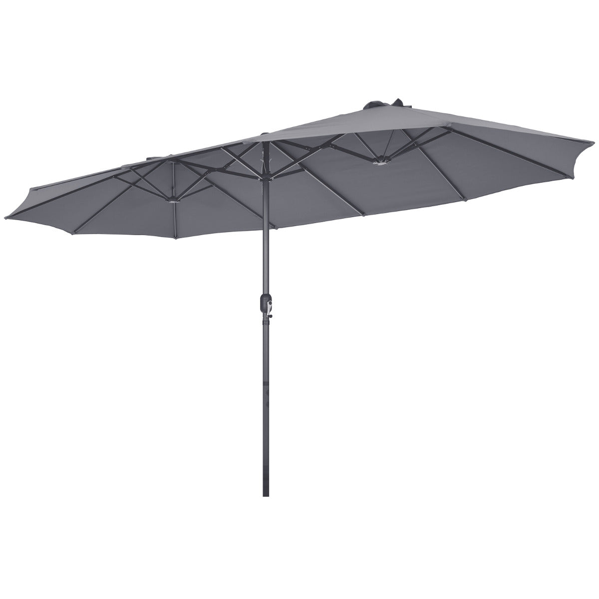 LIVSK Dubbele Buitenparasol - 12 Stevige Baleinen - Handige Handslinger - Eenvoudige Installatie - 470 cm x 280 cm - Grijs
