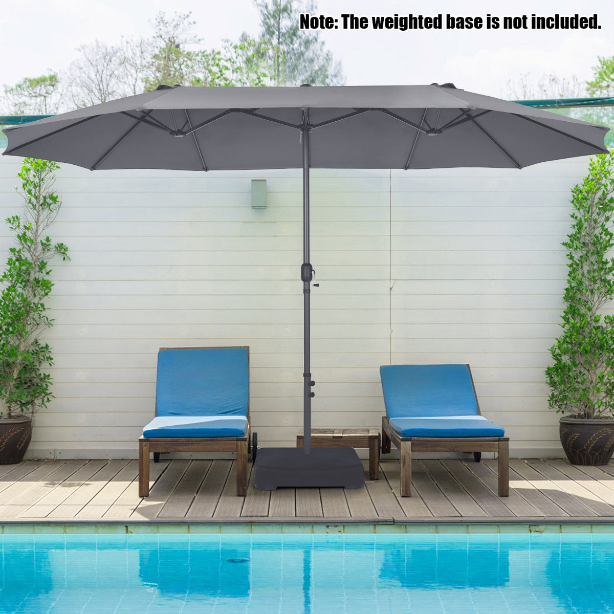 LIVSK Dubbele Buitenparasol - 12 Stevige Baleinen - Handige Handslinger - Eenvoudige Installatie - 470 cm x 280 cm - Grijs