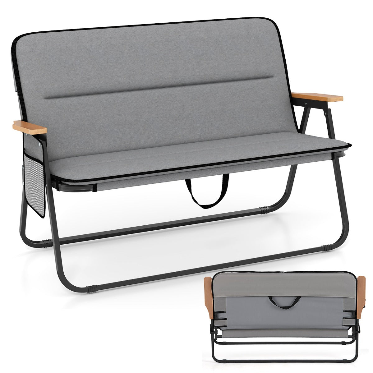 LIVSK Dubbele Campingstoel - Ademend Oxford-Stof - Ergonomische Rugleuning - Inklapbaar en Draagbaar - 300 kg - Grijs
