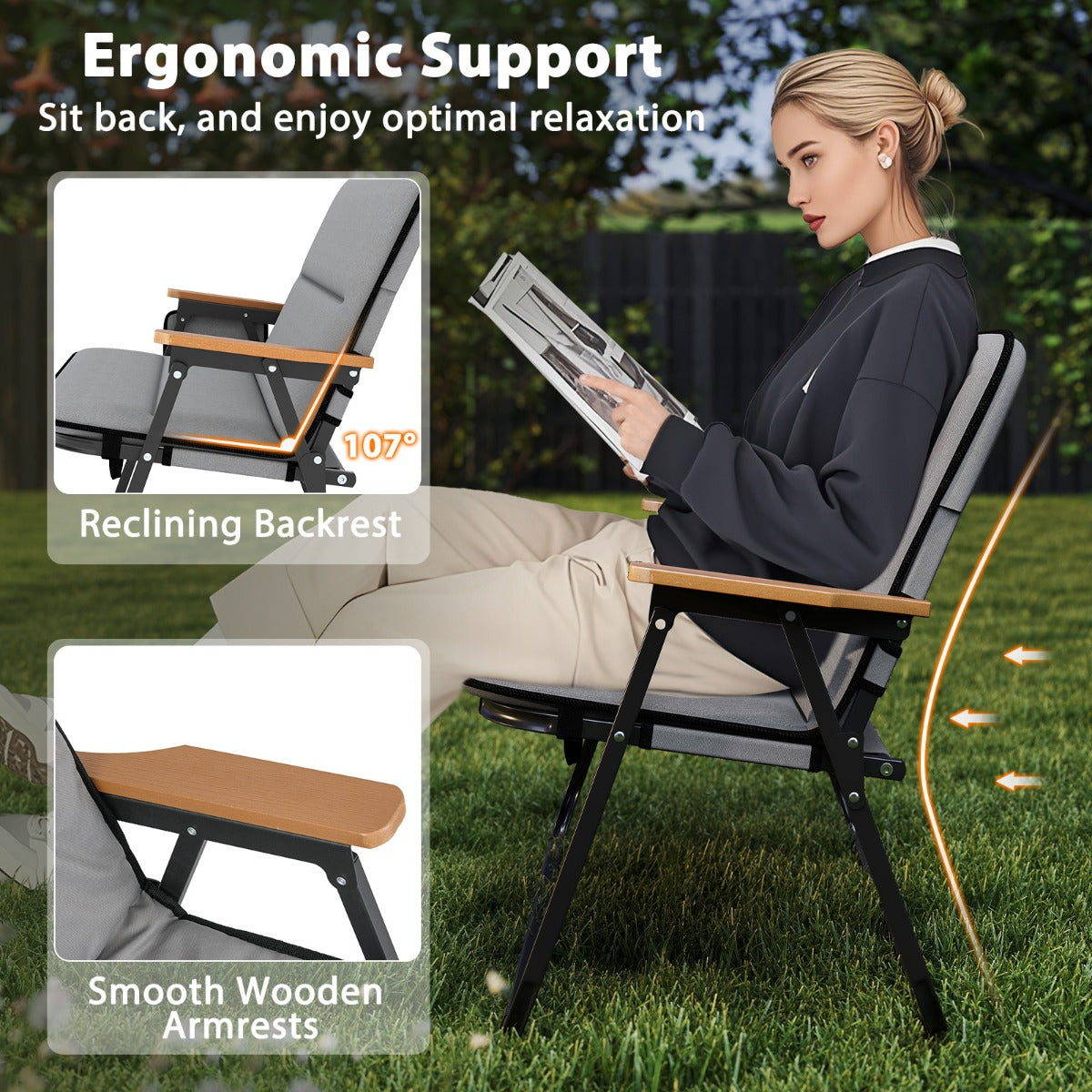 LIVSK Dubbele Campingstoel - Ademend Oxford-Stof - Ergonomische Rugleuning - Inklapbaar en Draagbaar - 300 kg - Grijs