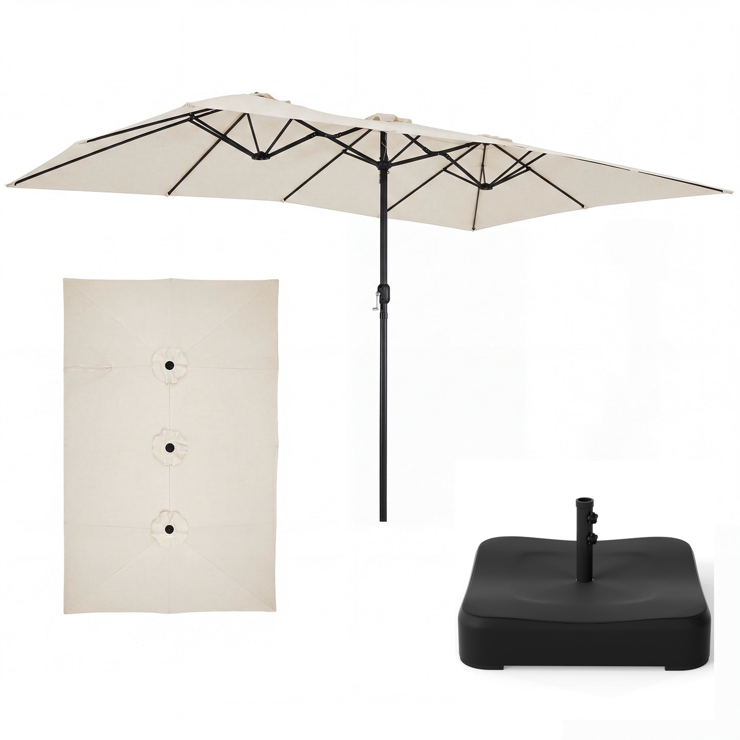 LIVSK Dubbele Parasol - Gigantisch Schaduwoppervlak - Slijtvast Polyester - Eenvoudig te Bedienen - Grijs/Bruin/Beige