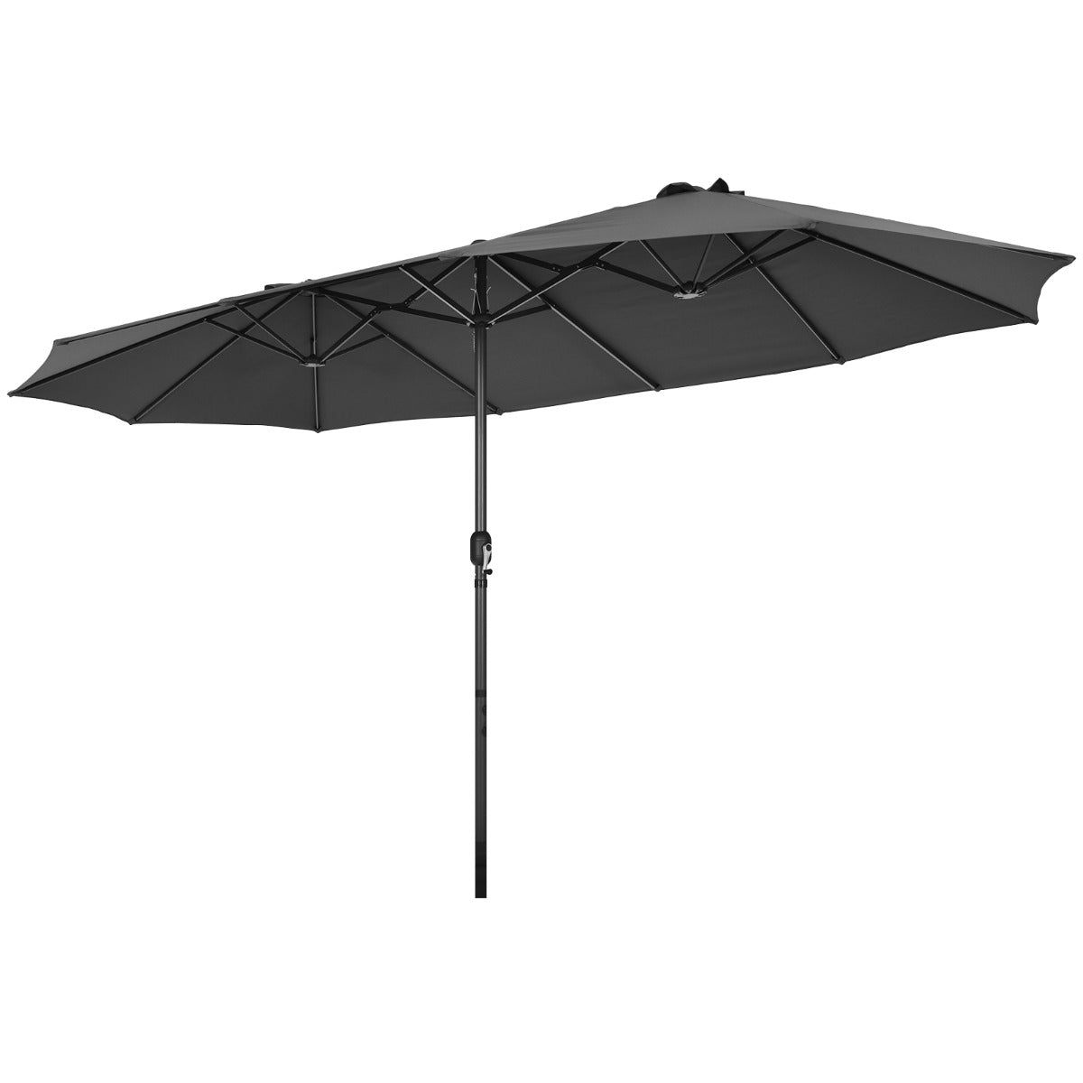 LIVSK Dubbele Parasol - Groot Schaduwgebied - Handzwengelmechanisme - Robuust Metaal - Voor Tuin en Terras - Bruin/Grijs