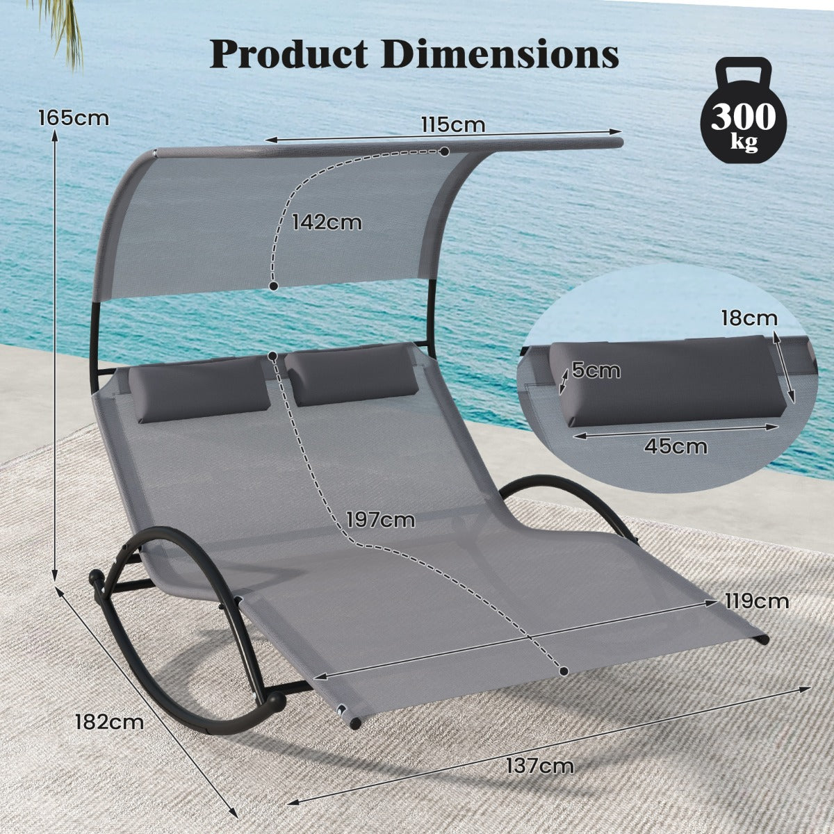 LIVSK Dubbele Schommelstoel - Ergonomisch Ontwerp - Voor 2 Personen - Duurzaam Metalen Frame - Grijs