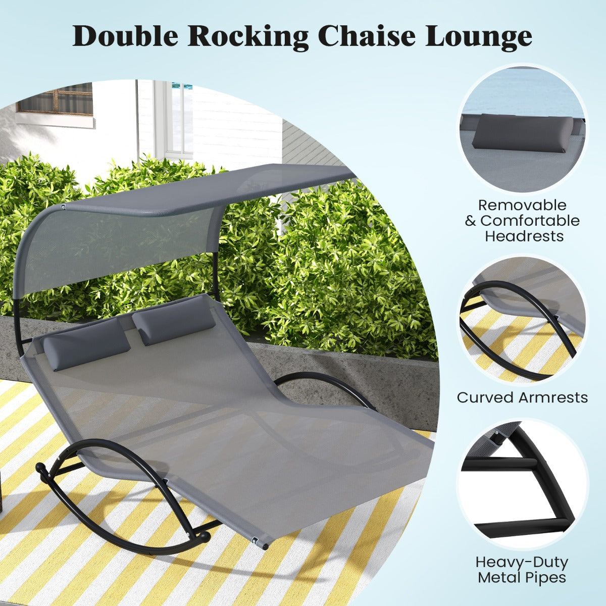 LIVSK Dubbele Schommelstoel - Ergonomisch Ontwerp - Voor 2 Personen - Duurzaam Metalen Frame - Grijs