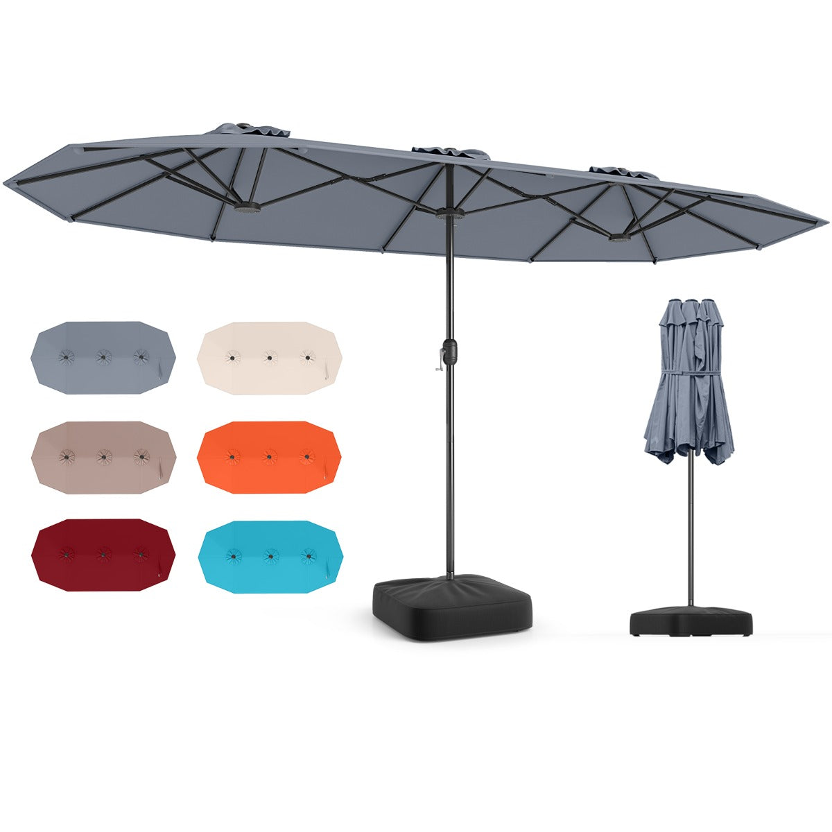 LIVSK Dubbele Terras Parasol - Ruim Schaduwoppervlak - Ventilatiegat - Weerbestendig Doek - Eenvoudig in Gebruik - Grijs