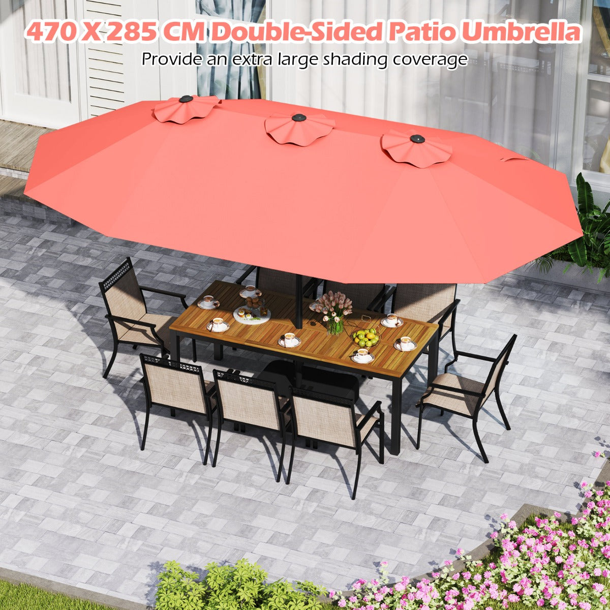 LIVSK Dubbele Terrasparasol - 470 x 285 cm - Verzwaarde Voet Inclusief - Waterbestendig Polyester -