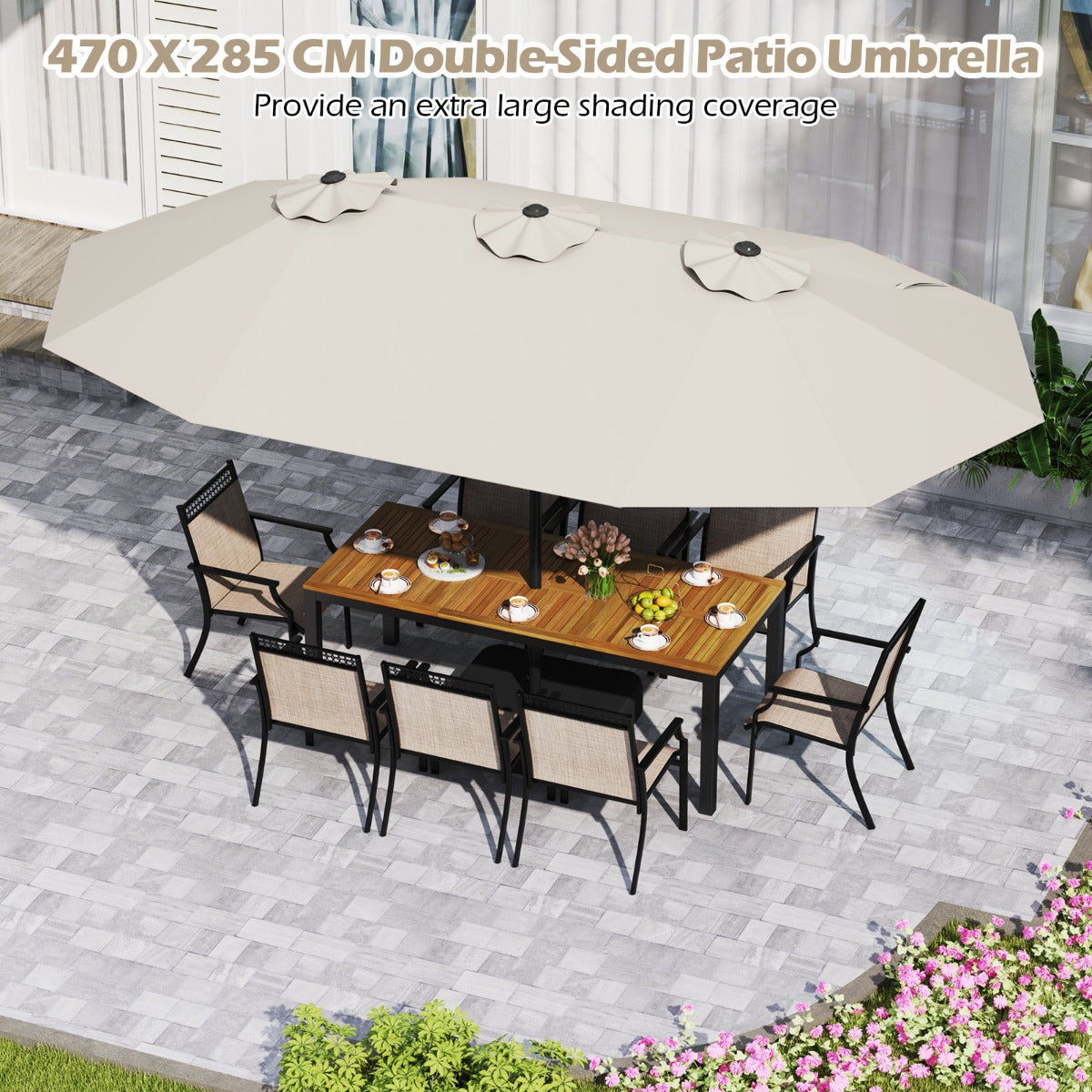 LIVSK Dubbele Terrasparasol - 470 x 285 x 261 cm - Hoogwaardig Polyester - Verzwaarde Voet Inclusief - Beige