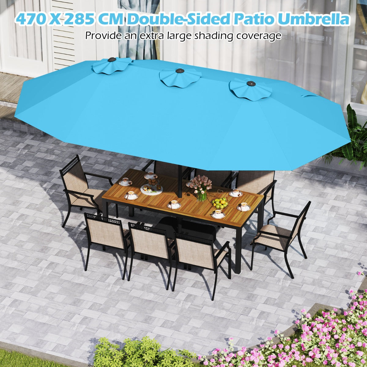 LIVSK Dubbele Terrasparasol - 470x285 cm - 12 Sterke Baleinen - Verzwaarde Voet - Eenvoudige Installatie - Beige