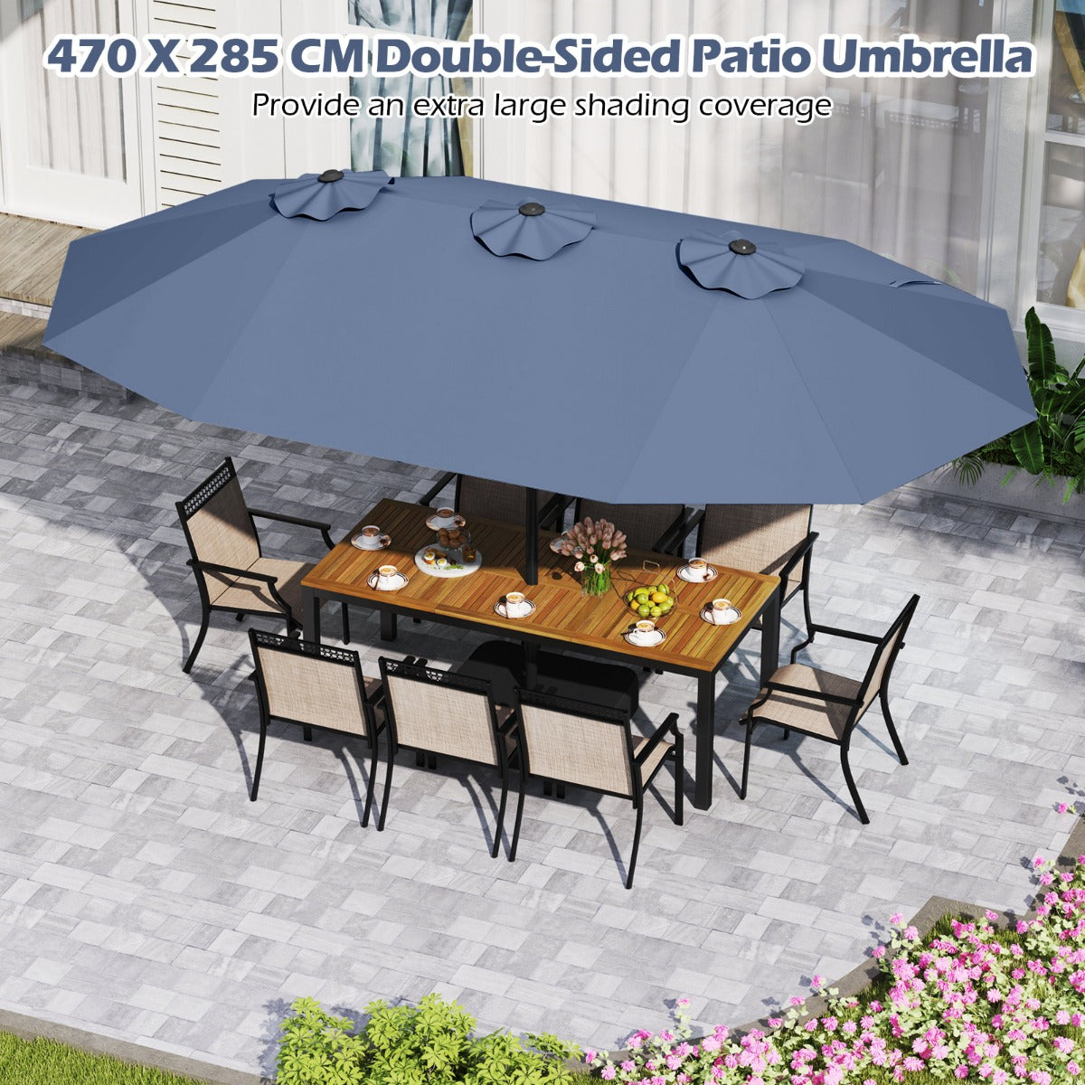 LIVSK Dubbele Terrasparasol - 470x285 cm - Verzwaarde Voet - Hoogwaardig Polyester - Eenvoudige Installatie - Beige