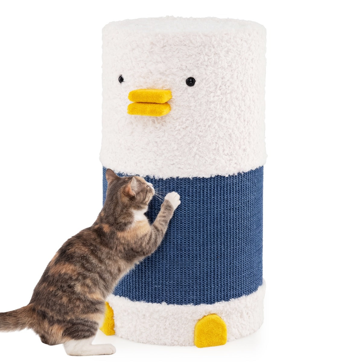 LIVSK Eendvormig Kattenhuis - 2 Verdiepingen - Hoogwaardig Hout - Sisal Krabmat - Ruimtebesparend - Wit + Blauw