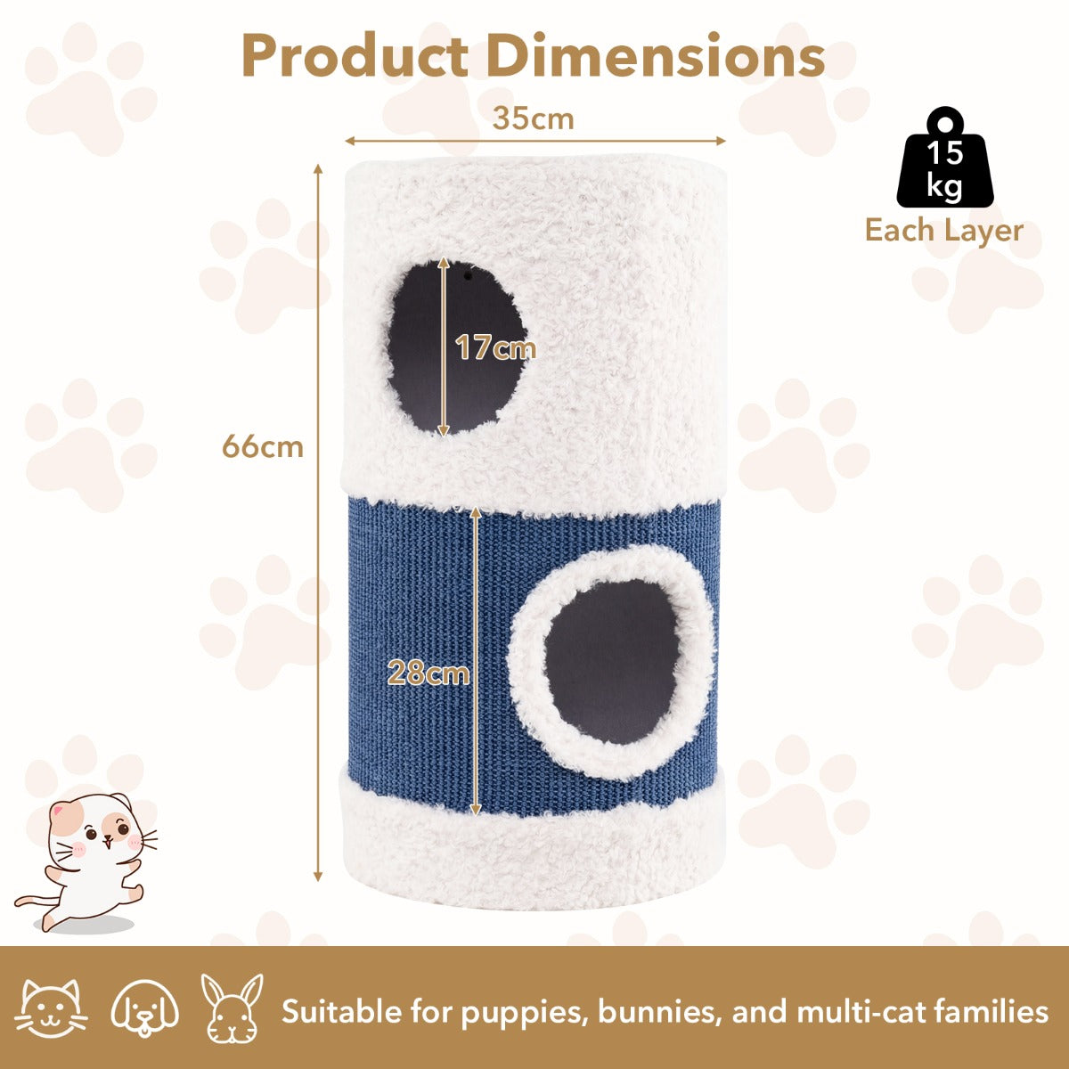 LIVSK Eendvormig Kattenhuis - 2 Verdiepingen - Hoogwaardig Hout - Sisal Krabmat - Ruimtebesparend - Wit + Blauw