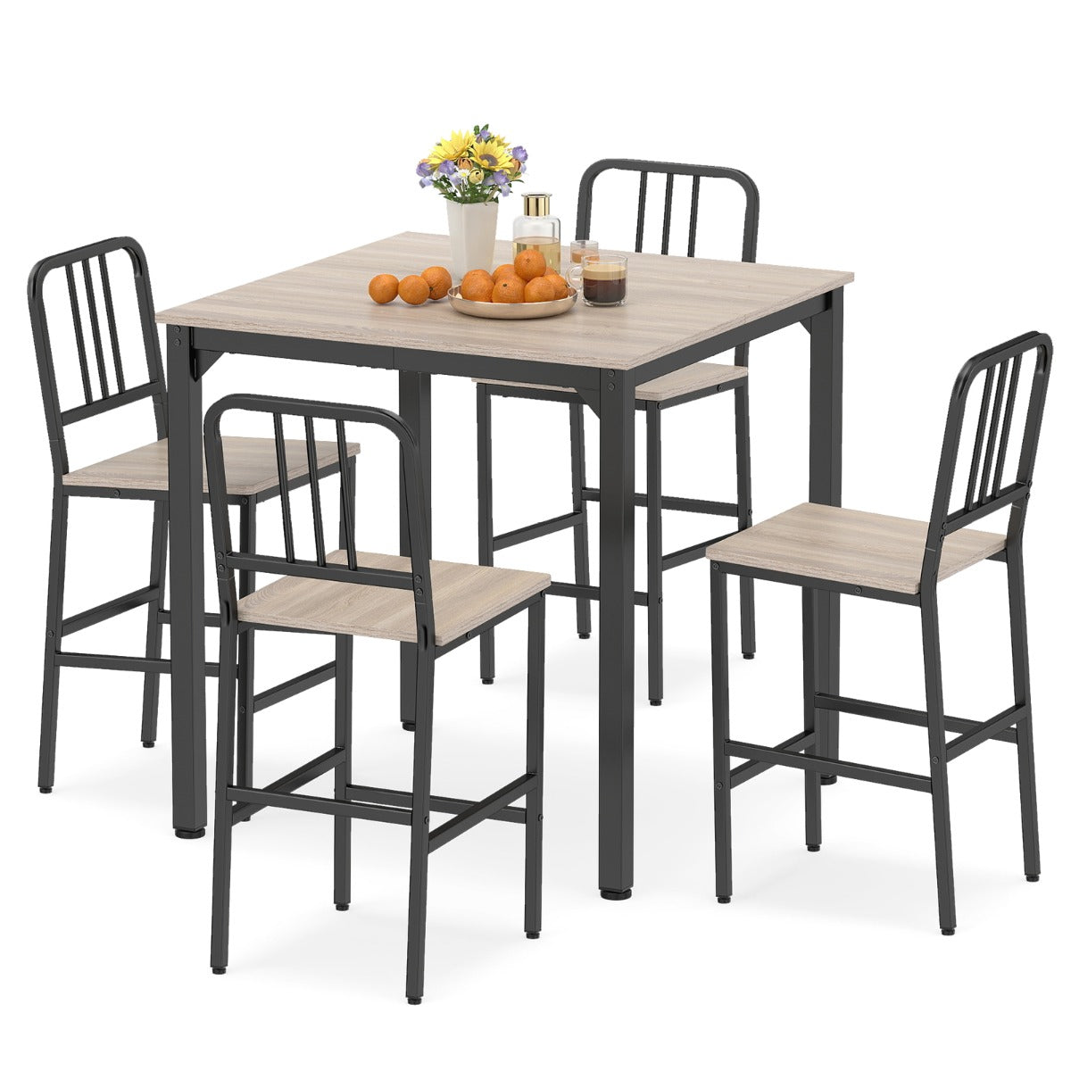 LIVSK Eethoek met 4 Barkrukken - Ruimtebesparend - Ergonomisch Comfort - Stevig Metaal en Hout - Goud en Wit / Grijs en Zwart /