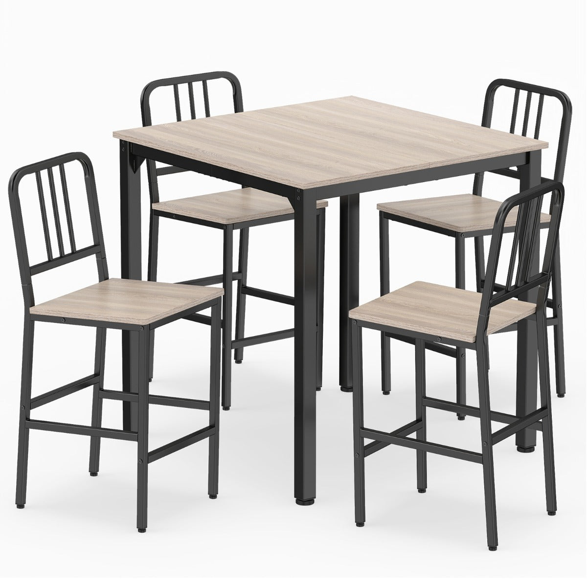 LIVSK Eethoek met 4 Barkrukken - Ruimtebesparend - Ergonomisch Comfort - Stevig Metaal en Hout - Goud en Wit / Grijs en Zwart /