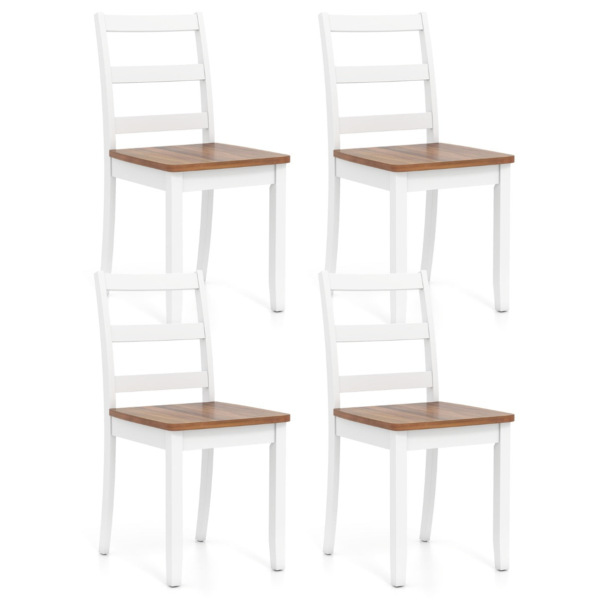 LIVSK Eetkamerstoelen Set - Houten Constructie - Ergonomische Rugleuning - Draagvermogen 180 kg - Wit + Naturel