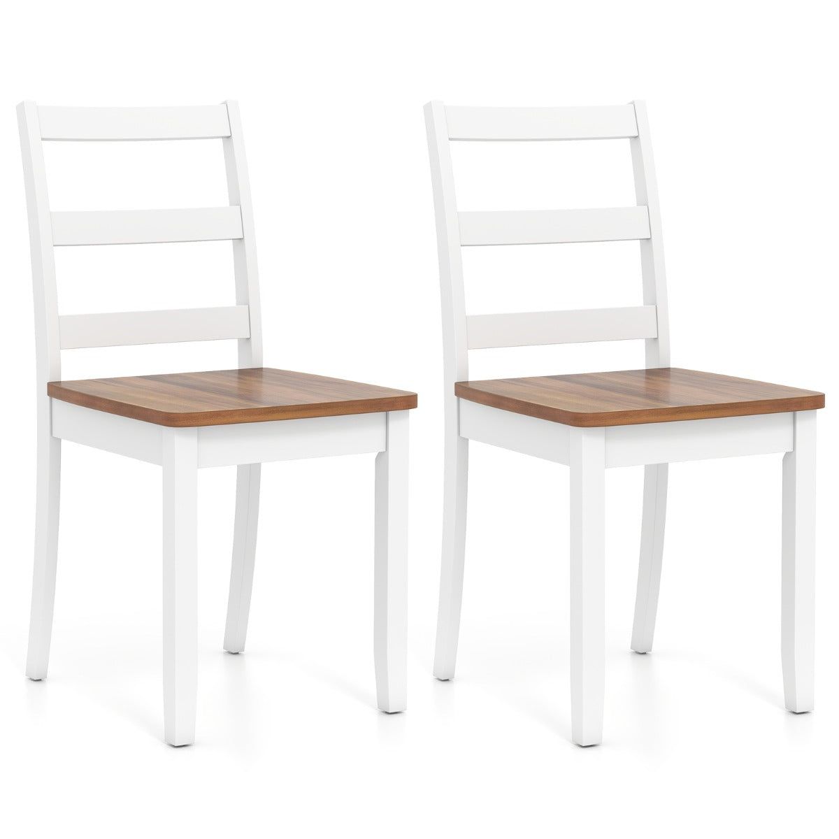 LIVSK Eetkamerstoelen Set van 2 - Rubberhout - Ergonomische Rugleuning - Rustieke Uitstraling - Wit + Naturel