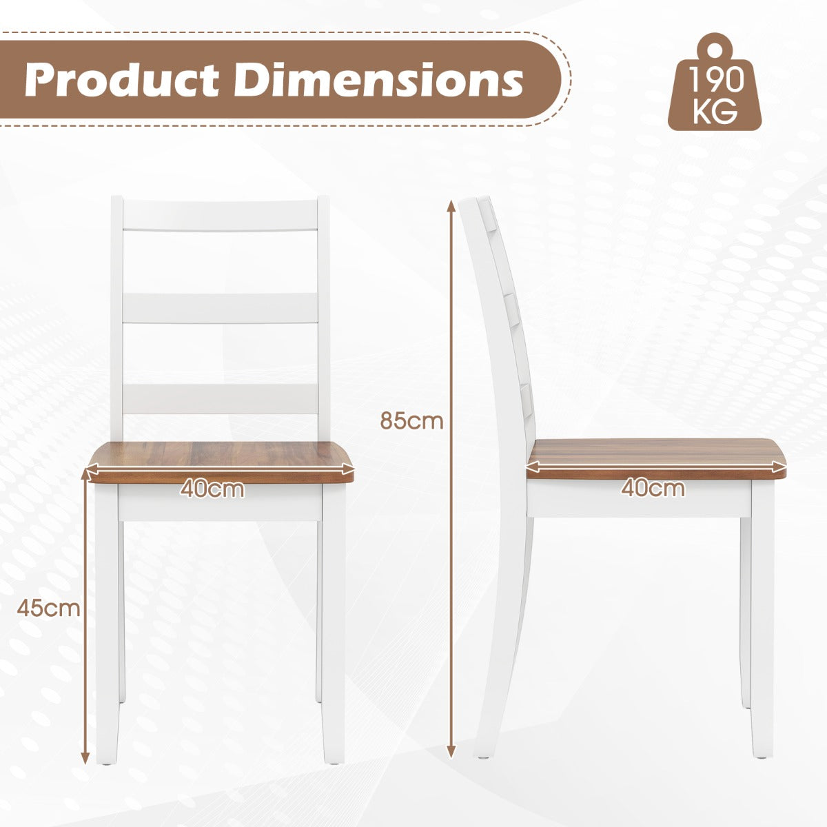 LIVSK Eetkamerstoelen Set van 2 - Rubberhout - Ergonomische Rugleuning - Rustieke Uitstraling - Wit + Naturel