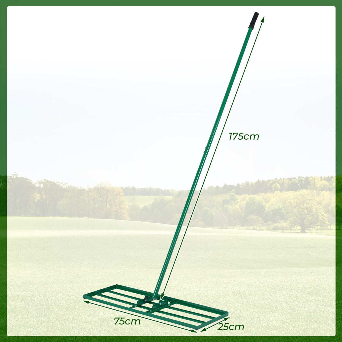 LIVSK Egaliseerhark - Ergonomische Handgrepen - Brede Vlakke Hark - Roestbestendig Metaal - Geschikt voor Gazons en Golfbanen -