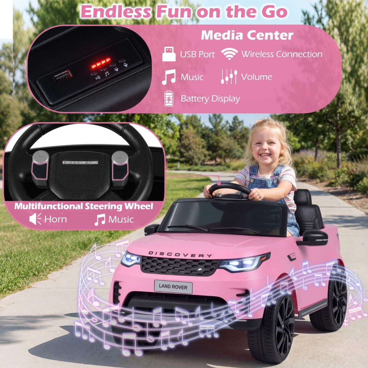 LIVSK Elektrische Auto voor Kinderen - Veilig PP en Metaal - Afstandsbediening - USB Muziek - Zwart/Roze