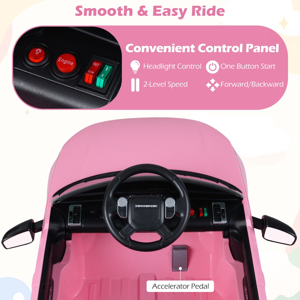 LIVSK Elektrische Auto voor Kinderen - Veilig PP en Metaal - Afstandsbediening - USB Muziek - Zwart/Roze