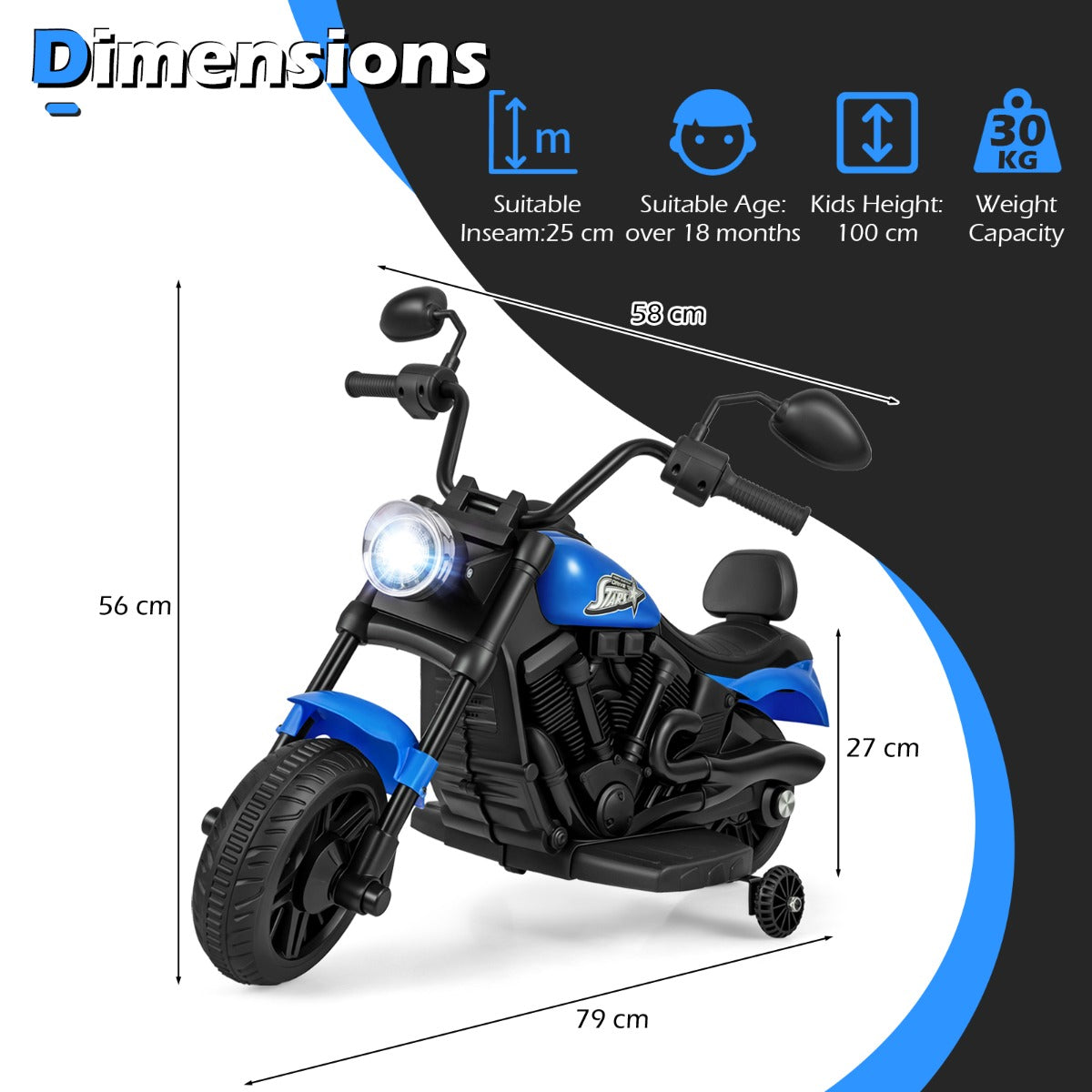 LIVSK Elektrische Kindermotorfiets - Eenvoudige Bediening - Stabiel Driehoekig Frame - Verstelbare Stuur - Wit/Roze/Marineblauw