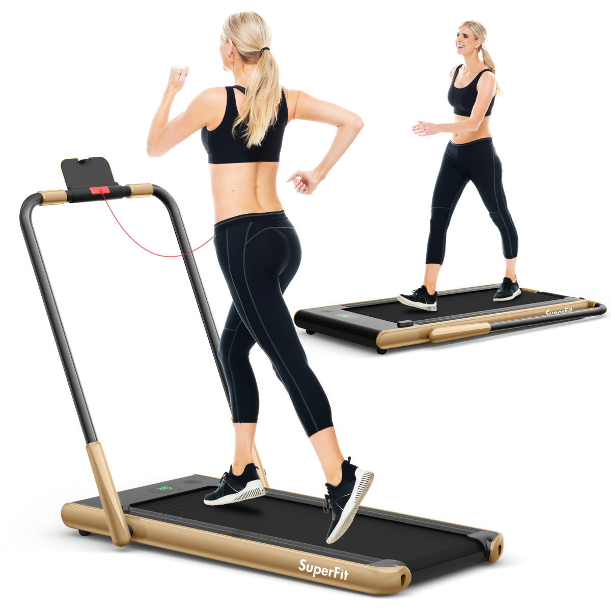 LIVSK Elektrische Loopband - 2,25HP Motor - LED Display - Bluetooth & APP Connectiviteit - Opvouwbaar - Champagne