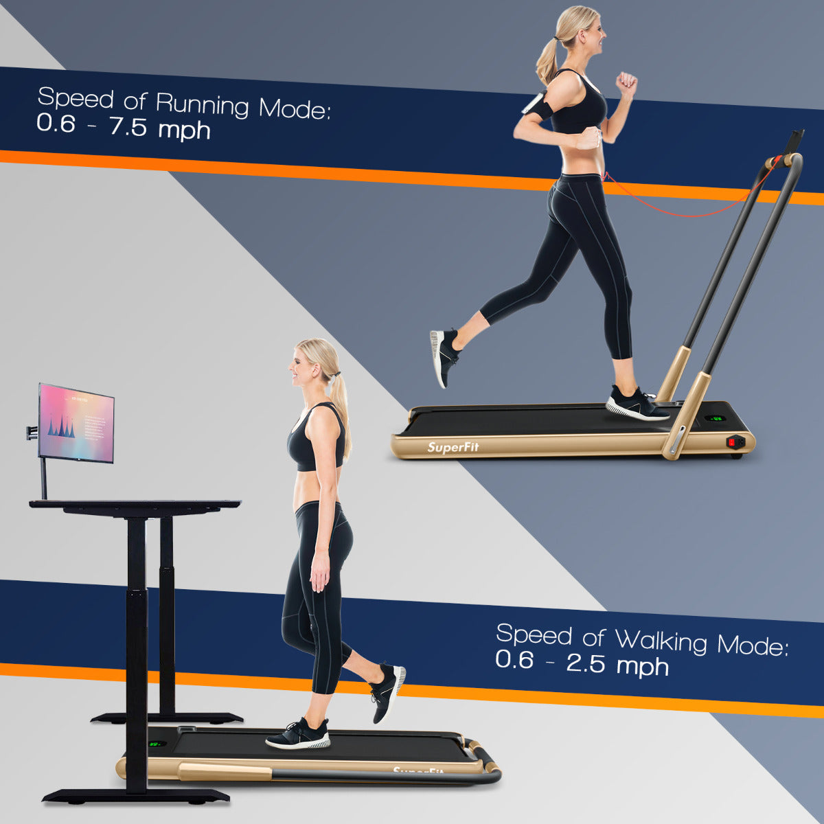 LIVSK Elektrische Loopband - 2,25HP Motor - LED Display - Bluetooth & APP Connectiviteit - Opvouwbaar - Champagne