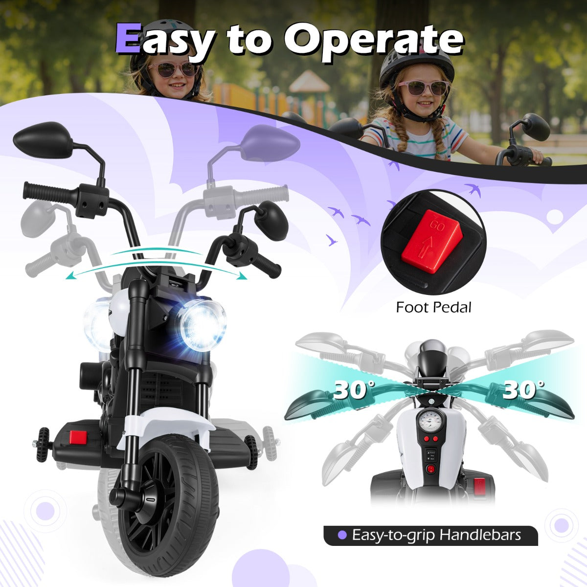 LIVSK Elektrische Motorfiets - Veilig en Eenvoudig in Gebruik - Verstelbare Stuur en Voetsteunen - Voor Kinderen 3+ -