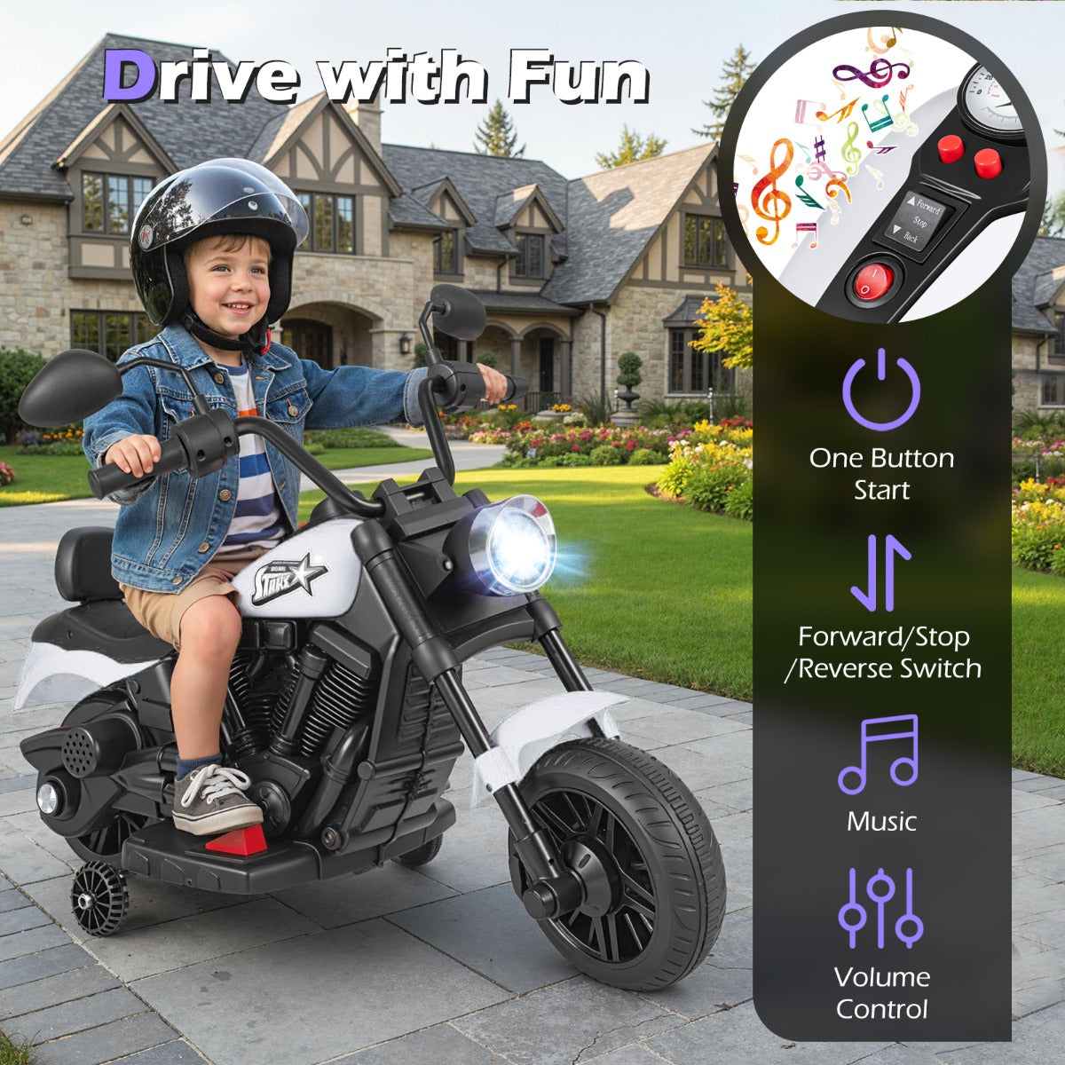 LIVSK Elektrische Motorfiets - Veilig en Eenvoudig in Gebruik - Verstelbare Stuur en Voetsteunen - Voor Kinderen 3+ -
