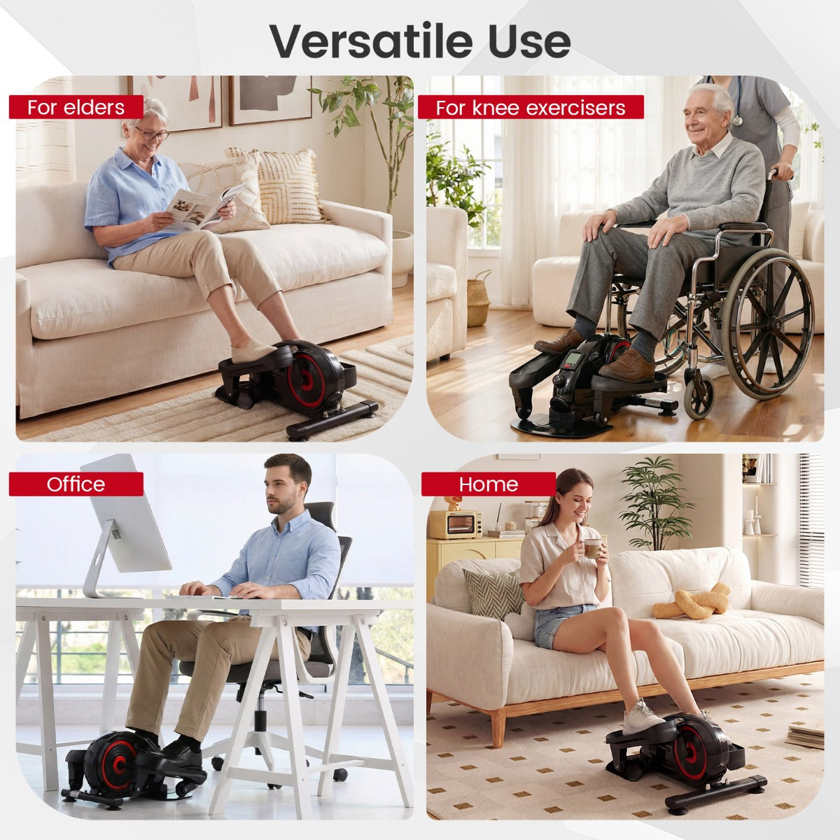 LIVSK Elliptische Trainer voor Onder het Bureau - Magnetische Weerstand - Ultrastil - Compact Ontwerp - Rood en Zwart