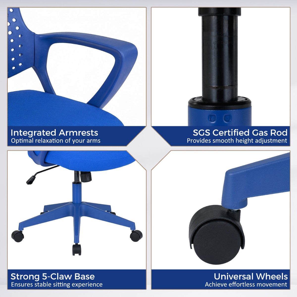 LIVSK Ergonomische Bureaustoel - Vlindervormige Rugleuning - Hoogte Verstelbaar - Zwenkwielen - Tot 150 kg - Zwart/Blauw/Rood