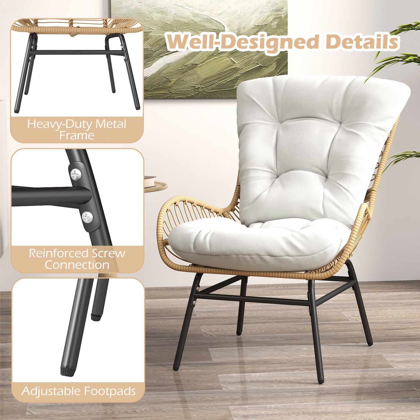 LIVSK Ergonomische Rotanstoel - Hoogwaardig PE-Rotan - Comfortabele Kussens - Sterk Metaal Frame - Tot 180 kg - Naturel