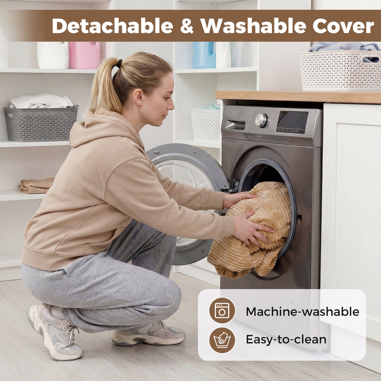 LIVSK Ergonomische Zitzak - Koraalfleece - Antislip Onderkant - Machinewasbare Hoes - Voor Woonkamer en Slaapkamer - Beige