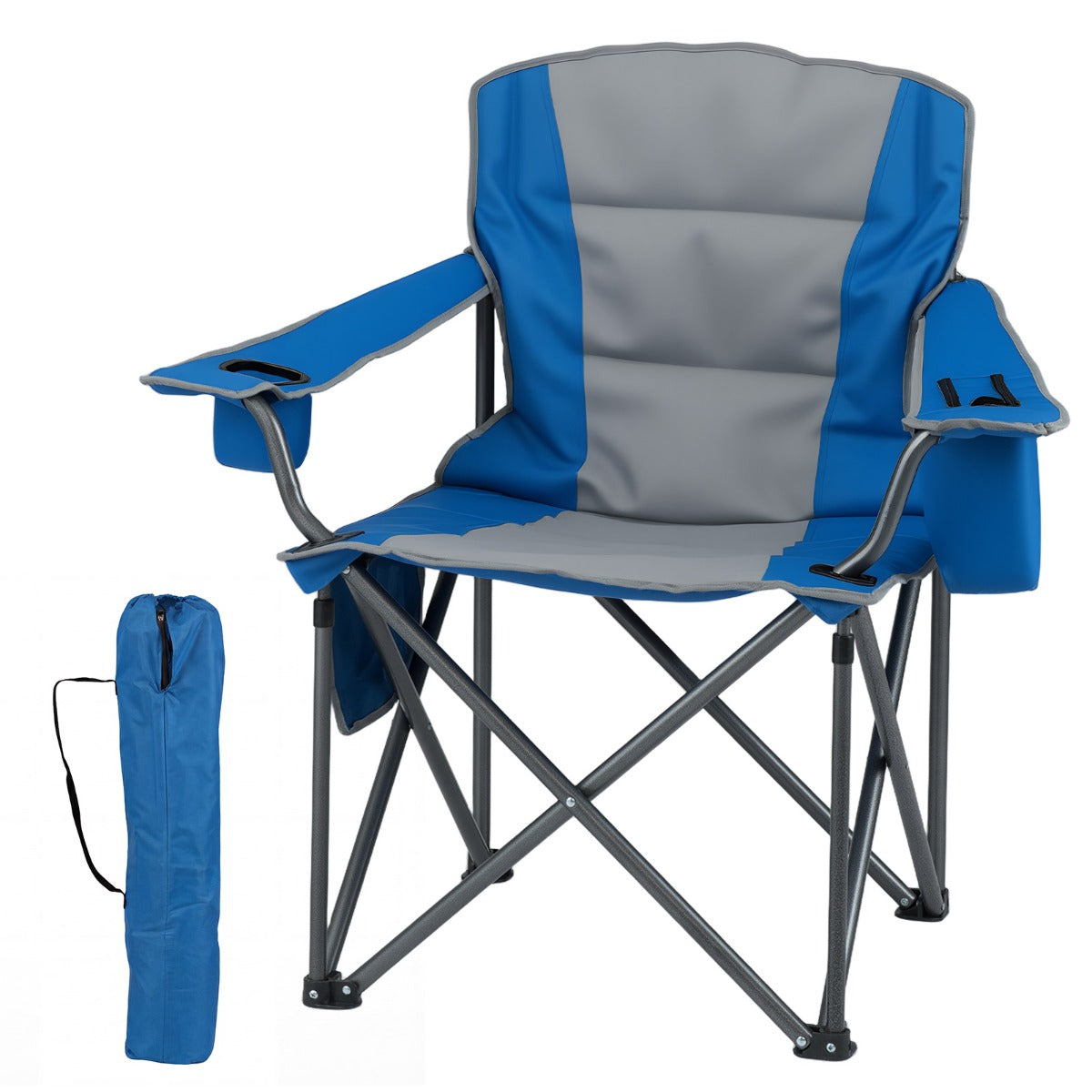 LIVSK Extra Grote Campingstoel - Draagbaar & Opvouwbaar - Gewatteerde Zitting - Koeltas & Bekerhouders - Marineblauw