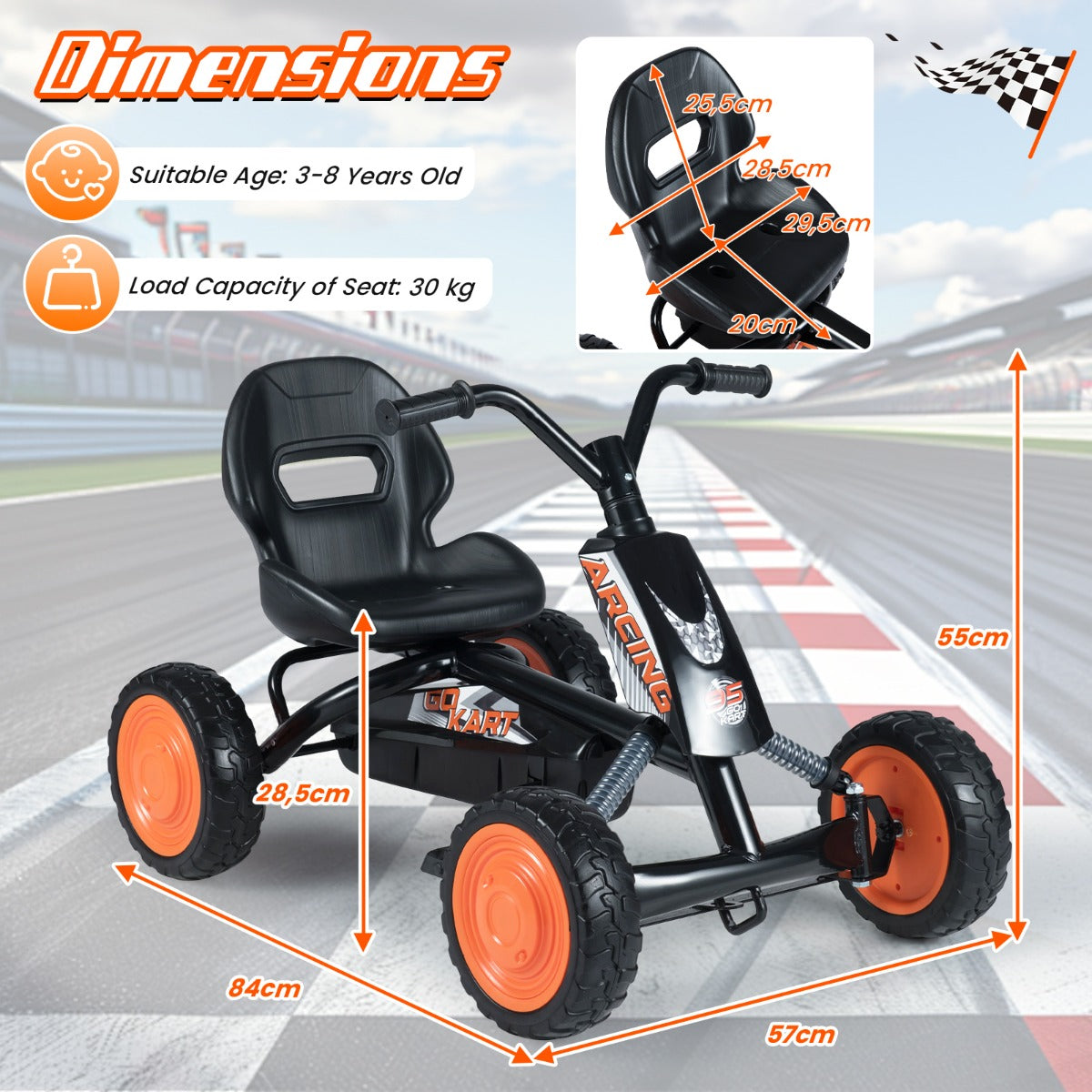 LIVSK Gokart voor Kinderen - Verstelbare Stoel - Robuust Metaal - Vooruit- en Achteruitversnellingen - Zwart/Rood